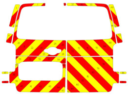 Striping Opel Vivaro en Renault Trafic H1 Chevrons Fluo geel/rood 10 cm met ruiten