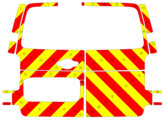 Striping Opel Vivaro en Renault Trafic H1 Chevrons Fluo geel/rood 10 cm met ruiten