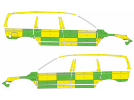 Striping Volvo XC70 2008-2016 Battenburg Groen/Geel KIT  links   rechts  Clinique Saint-Jean ASBL 1-