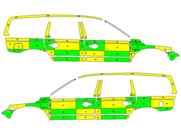 Striping Volvo XC70 2008-2016 Battenburg Green/Yellow/White  left   right  AZ Sint-Jan YRI-938