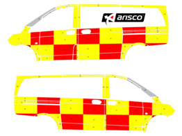 Striping Mercedes Vito 2015 A2 - Battenburg T11500 Rood/Geel/Wit  links   rechts  - 2 schuifdeuren - Janssen Belgium