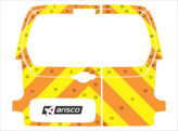 Striping Peugeot Partner - Chevrons Avery Prismatic T11500 Orange / Gelb 15 cm 2 Glasturen hinten