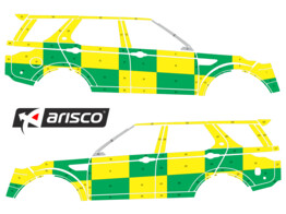 Striping Land Rover Discovery 5 2018 - Battenburg T11500 Vert/Jaune/Blanc  gauche   droite  MUG/SMUR