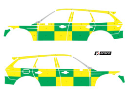 Striping Volvo V90 Cross Country 2018- Battenburg T11500 Groen/Geel/Wit KIT  links   rechts  - UC Louvain Clinique ESP