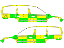 Striping Volvo XC70 2008-2016 Battenburg Green/Yellow/White  left   right  AZ Jan Palfijn 1-DUU-108