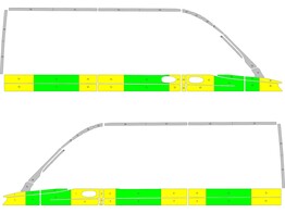 Striping Mercedes Sprinter 2018 L2H2 - Half Battenburg T11500 Groen/Geel/Wit  links   rechts  1 schuifdeur Rechts