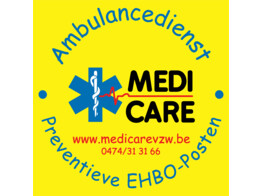 Full color logo  Vinyl    stratifie - 40 cm MediCare VZW  installation fond jaune 