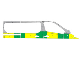 Striping Renault Trafic/Opel Vivaro 2010-2015 L1H1 - Half Battenburg Green/Yellow/White KIT  left  