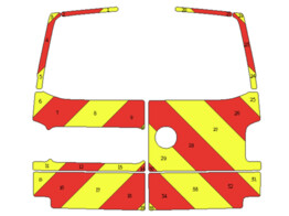 Striping Volkswagen Transporter T6 2016-2021 H1 - Chevrons T7500 Rood/Geel 20 cm - achterdeuren met ruiten