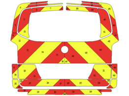 Striping Merc. Vito H1 tailgate glazed rear chevrons red/yellow 20cm