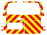 Striping Opel Vivaro en Renault Trafic H1 Chevrons Fluo geel/rood 10 cm met ruiten