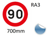 Selbstklebendes Verkehrsschild C43 90km/h Klass III Folie 3M 700mm