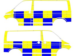 Striping VW T6.1 Battenburg T11500 Blauw/geel/wit Grens met stekker