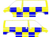 Striping VW T6.1 Battenburg T11500 Blauw/geel/wit Grens met stekker