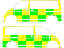 Striping Volkswagen T6 MUG Battenburg Green/Yellow/White  left   right  2 sliding doors Jolimont Str