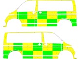 Striping Volkswagen T6 MUG Battenburg Green/Yellow/White  left   right  2 sliding doors Jolimont Str