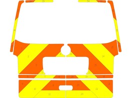 Striping Volkswagen Transporter T5 Caisse Chevrons Orange/Jaune 20 cm 2 portes arrieres vitrees