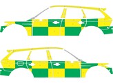 Striping Volvo V90 Cross Country 2018- Battenburg Green/Yellow KIT  left   right 