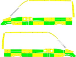 Striping Merc. Sprinter Battenburg Green/Yellow/White KIT  links   rechts  2 schuifdeuren ZDS Luxembourg 20 voertuigen