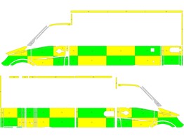 Striping Mercedes Sprinter Box Body Strobel Battenburg kit vert-jaune-blanc  gauche   droite  zone H