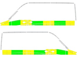 Striping Mercedes Sprinter 2008 L2H2 - Half Battenburg T11500 Groen/Geel/Wit  links   rechts  2 schuifdeuren Zonder magneten