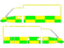 Striping Mercedes Sprinter Kastopbouw Strobel Zuid-West Limburg Battenburg Groen/Geel/Wit KIT  links   rechts  Mecelcar