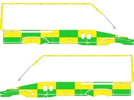 Striping Iveco Daily H2 L2 Battenburg KIT T11500 Groen/Geel/Wit  links   rechts  2 schuifdeuren flitser naast stekker