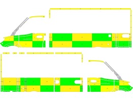 Striping Mercedes Sprinter Caisse Battenburg Vert/Jaune/Blanc  gauche   droite  HEMECO