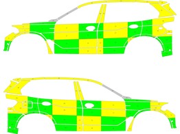 Striping BMW X5 2013-2018 Hopital Iris MUG Battenburg Green/Yellow/White  links   rechts 