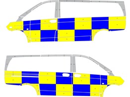 Striping Mercedes Vito 2016 - Battenburg T11500 Bleu/Jaune/Blanc KIT  gauche   droite  Hano