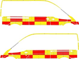 Striping Ford Transit L3H3 Battenburg Rood/Geel/Wit  links   rechts  met 1 schuifdeur