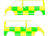 Striping Volkswagen T6 MUG Battenburg Groen/Geel/Wit  links   rechts  2 schuifdeuren Jolimont WV2ZZZ7HZPH067886