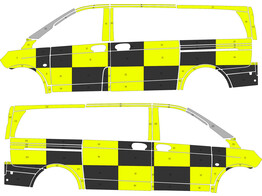 Striping Mercedes Vito 2016 A2 Traffic Officer KIT Avery Prismatic Geel / Oralite Zwart  links   rechts  2 schuifdeuren   buttonblast