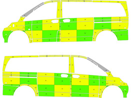 Striping Mercedes V-Class 2019 - Battenburg T11500 Green/Yellow/White  left   right  - Striping Merc