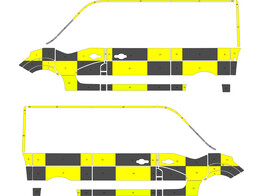 Striping Renault Master/Opel Movano/Nissan V400 L2H2 Battenburg Geel/Zwart  links   rechts  2 schuifdeuren