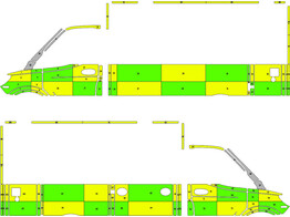 Striping Mercedes Sprinter 2020 Caisse Dulmer Dinaphi Battenburg Vert/Jaune/Blanc  gauche   droite 