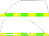 Striping VW Transporter T5 2009 L2H3 - Half Battenburg T11500 Groen/Geel/Wit KIT 1 schuifdeur