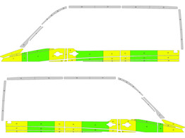 Striping Mercedes Sprinter 2008 L2H2 - Half Battenburg T11500 Yellow/Green/White  left   right  2 sl