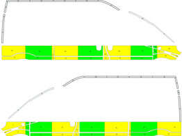 Striping Renault Trafic/Opel Vivaro 2010-2015 L2H2 - Half Battenburg Green/Yellow/White KIT  left  