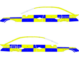 Striping Audi A4 Half Battenburg 2 lignes T11500 Bleu/Jaune/Blanc