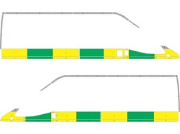 Striping Ford Transit L4H3  oud model  Half Battenburg Green/Yellow/White  rechts links  1 schuifdeur RK Geel