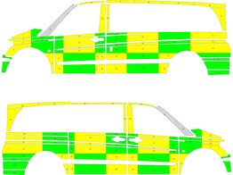 Striping Mercedes Vito 2008 MUG Battenburg Groen/Geel/Wit  links   rechts 