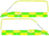 Striping Mercedes Sprinter L2H2 Battenburg Groen/Geel/Wit  links   rechts  2 schuifdeuren Het Vlaamse Kruis