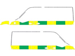 Striping Opel Movano -2019 L2H2 Half Battenburg Groen/Geel/Wit  links   rechts  2 schuifdeuren