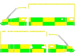 Striping Mercedes Sprinter Box Body Strobel Battenburg Green/Yellow/White KIT  left   right  Nage flitser voorvleugel andere positie