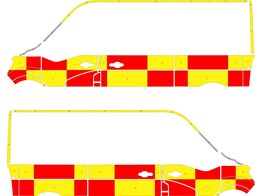 Striping Renault Master 2021- L2H2 Battenburg Rood/Geel/Wit  links   rechts  2 schuifdeuren