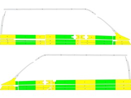 Striping Volkswagen Transporter T6 2019 L2H2 - Half Battenburg T11500 Green/Yellow/White KIT  left  