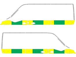 Striping Renault Master 2020 L2H2 Half Battenburg Groen/Geel/Wit  links   rechts  2 schuifdeuren RKV Leuven