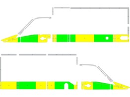 Striping Mercedes Sprinter Kastopbouw Half Battenburg Groen/Geel/Wit  links   rechts  rode kruis Halle