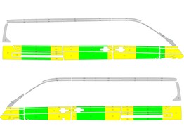 Striping Ford Transit Custom L2H1 half battenburg geel/groen/wit 2 schuifdeuren RKV Halle